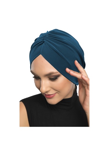 Büzme Çift Taraflı Petrol Hazır Türban Tesettür Havuz Bonesi Petrol