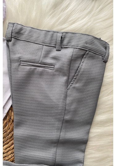 Matrix Yelekli Zincirli Erkek Çocuk Takım Elbise Gri