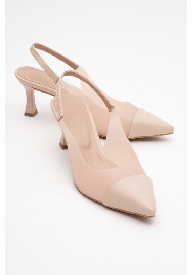 Moore Ten Şeffaf Arkası Açık Sivri Burun Kadın Topuklu Ayakkabı Ten Rengi