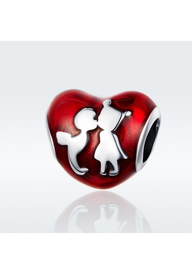 S925 Ayar Gümüş Kırmızı Kalp Erkek Kız Boncuk Dıy Bilezik Kolye Aksesuarları Çok Renkli