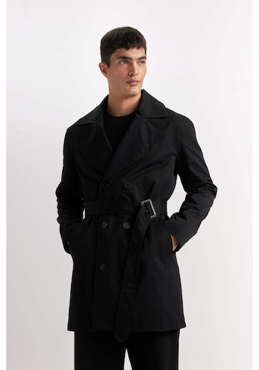 DeFacto Slim Fit Dar Kesim Düğmeli Kemerli Trençkot D5528AX25SPBK27