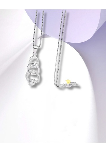 Brezza Lusso Jewelry Diamond Serisi Halka Tektaş Aşk Gümüş Kadın Kolye 45 CM 45 CM