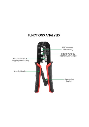 Gajeena Multifonksiyon Telsiz Pres Aleti: Kablolama, Kablop Kırma Ve Kesme - 8p/6p Ağ Ve Telefon Kabloları İçin - 7sq-568 Siyah+kırmızı