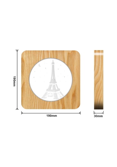 Soulader Ahşap Eyfel Kulesi Tasarımı Usb Şarjlı Dekoratif Gece Lambası Beyaz