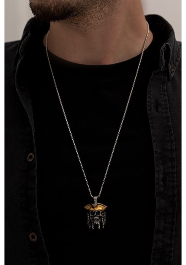 Jack Sparrow Figürlü Beyaz - Sarı Çelik Kolye - Sevgiliye - Eşe - Babaya - Arkadaşa Hediye Kolye