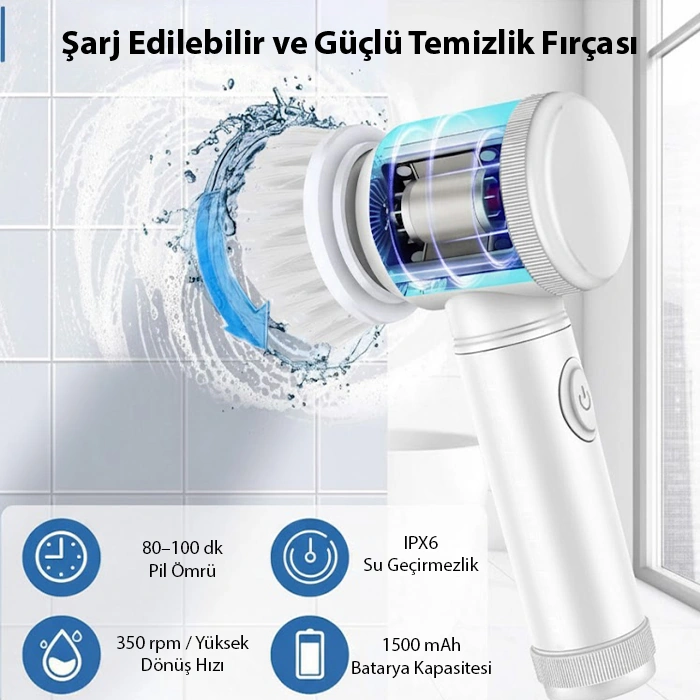 Ally Magic Brush 5in1 Fırça Başlıklı Şarjlı Temizleme Fırçası Banyo/fayans/zemin Temizleyici