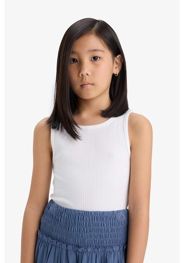Defacto Kız Çocuk Bisiklet Yaka Basic Düz Atlet Z7815a625hswt32 Beyaz