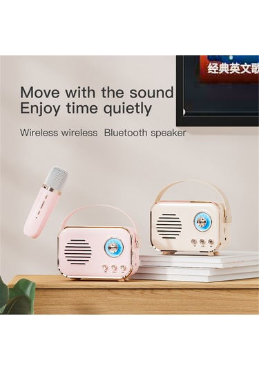 Yifomall Mini Bluetooth Hoparlör, Taşınabilir Karaoke Makinesi, Hıfı Subwoofer, Kablosuz Mıkrofon, 6 Ses Efekti, Dış Mekan Müzik Sistemi, Açık Yeşil Tek Mıkrofon