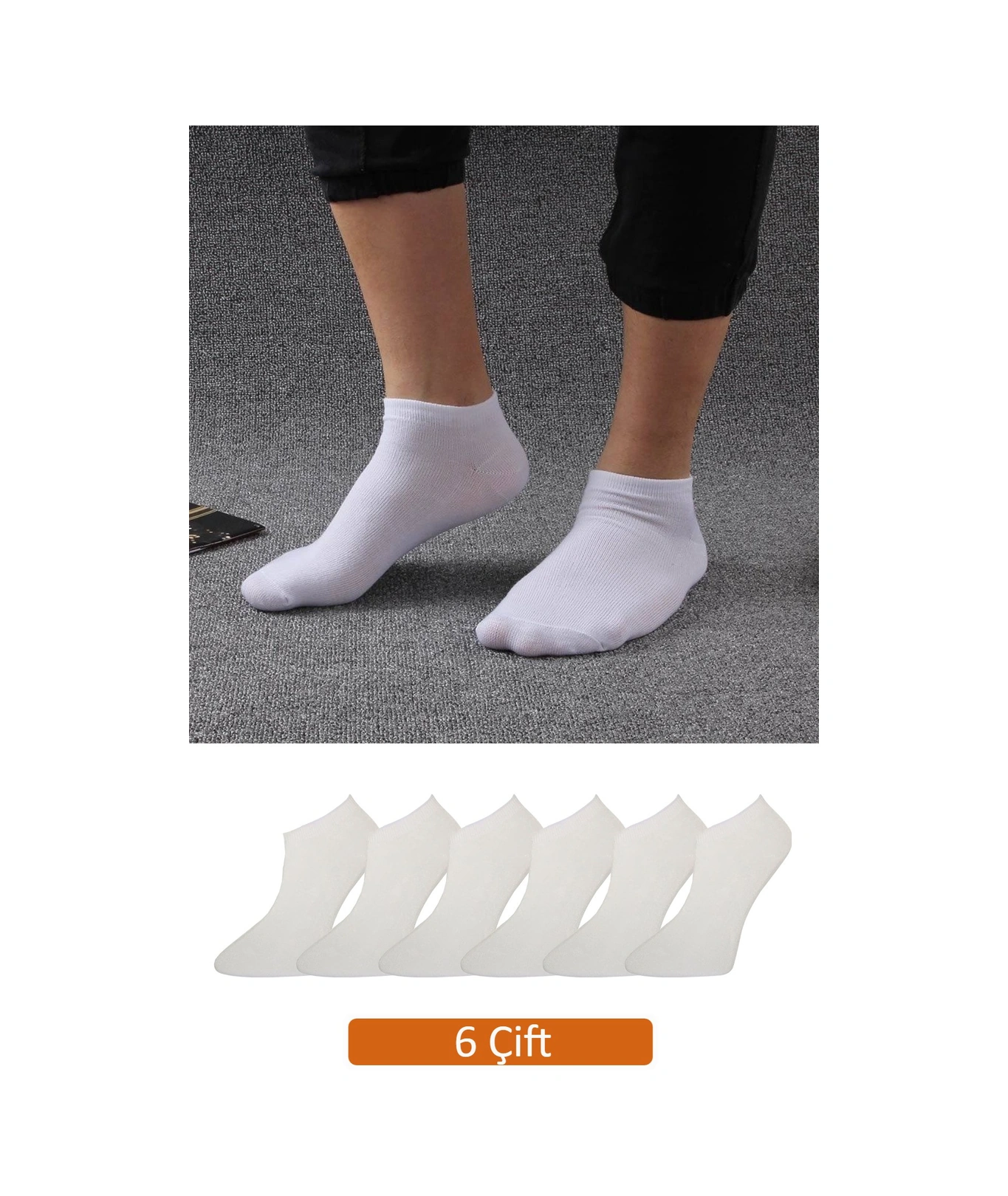 Erkek 6'lı Paket Beyaz Bambu Patik Çorap Vk-patikbeyaz-6lı
