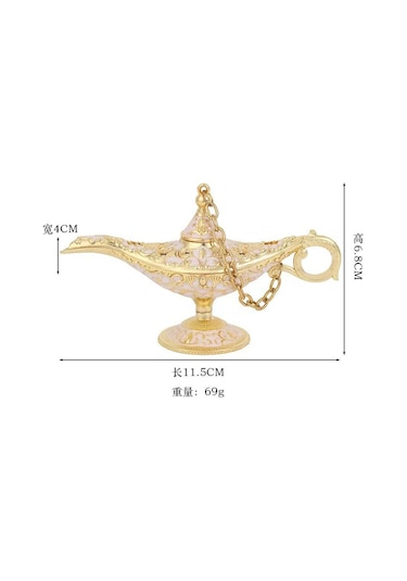 Monyee Küçük Boy 12x6.8 Metal Işıklı Ev Dekorasyonu, Hediye, Doa Lambası, Aladdin Figürü, Altın-mavi Renkli, Ev Dekoru, Pratik Kullanım Diğer