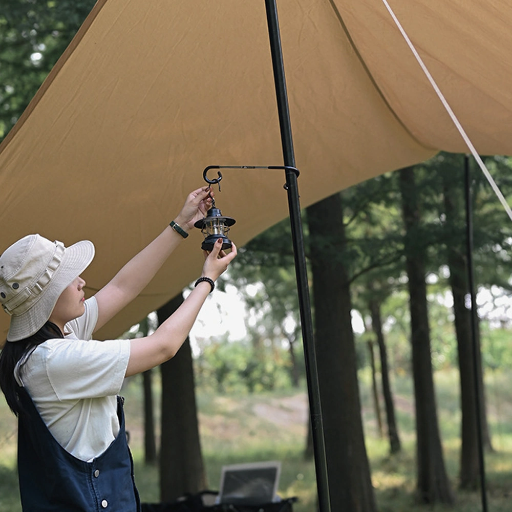 Dofolink Stainless Steel Çadır Feneri Asma Kolu - İki Başlı Kaymazlı Kanca, Spiral Taşınabilir, Siyah Siyah