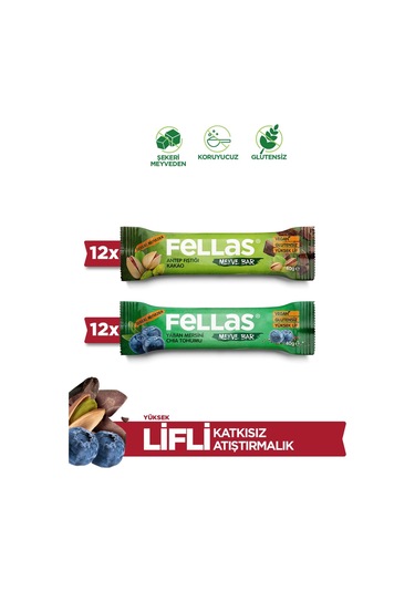 Fellas Meyve Bar 40 G Süper Ikili Kutu 24 Adet - Antep Fıstıklı X 12 Adet + Yaban Mersini X 12 Adet