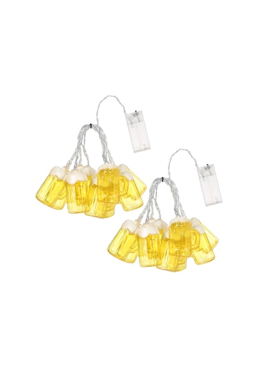 Skycity Sarı Bira Bardağı Şekilli Noel Led Işık Zinciri - 2 Metre 10 Işık, 2 Adet Paket - Aa Pil İle Çalışır Pil Dahil Değil Sarı