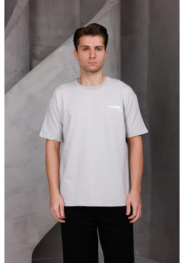 Erkek Baskılı Oversize Bisiklet Yaka 2 İki İplik Kompakt T-shirt Ekru