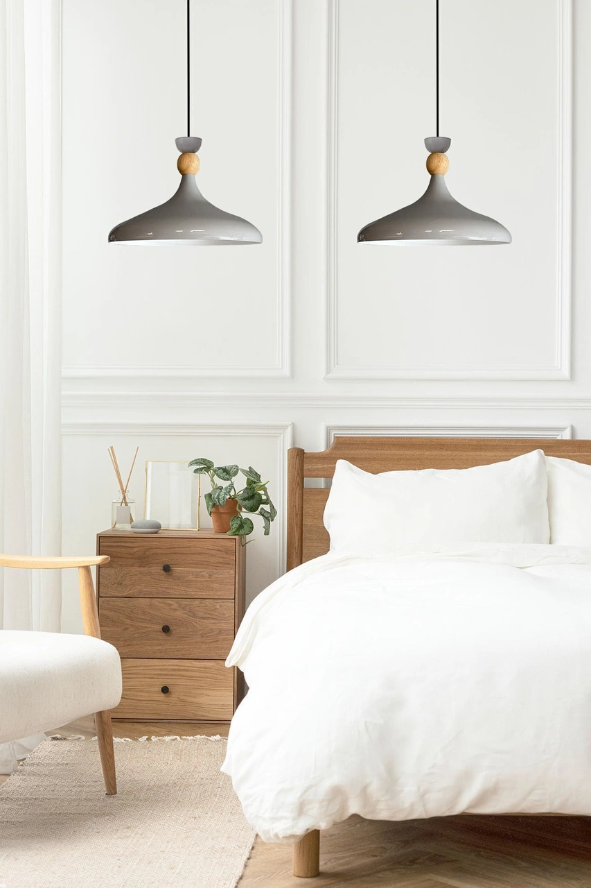 Champion Gri Ahşap Şapka Tekli Avize Sarkıt Salon Mutfak Cafe Butik Lamba Aydınlatma Avizeler Gri