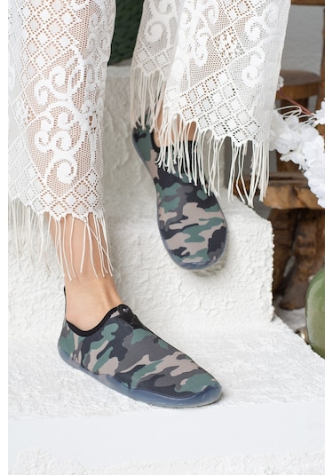 Unisex Deniz Sandaleti Kaymaz Taban Çok Amaçlı Şık Plaj Yüzme Deniz Havuz Rafting Patiği 150 Haki-kamuflaj