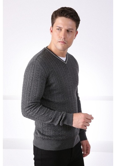 Ferraro Antrasit V Yaka Erkek Pamuk Kazak Antrasit (490435477) Antrasit