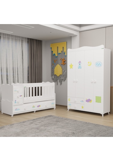 Melina Bebek Odası Yıldız 4 Kapaklı Dolap - Uykucu Beyaz