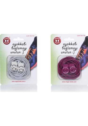 Magic Locks Yuvarlak Akıllı Ayakkabı Bağcık 2'li Set Beyaz-fuşya