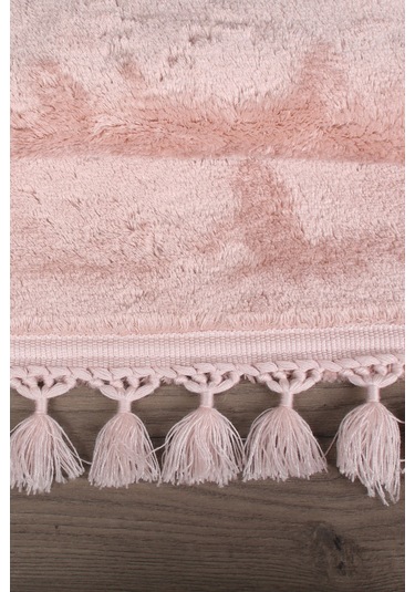Relax Pudra 60x100 + 50x60 Cm 2'li Köşeli Ponpon Saçaklı Banyo Halısı Paspası Seti Kaymaz Tabanlı Pudra Pembe