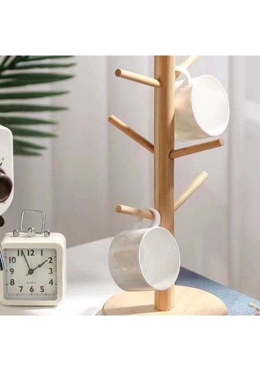 Reedark Bambu Ahşap Multifonksiyonel Bardak Rakusu - Çay, Kahve, Su Bardakları, Anahtar Ve Mücevher Saklama İçin Dökme Engeli, Ev Ve Ofis Dekoru