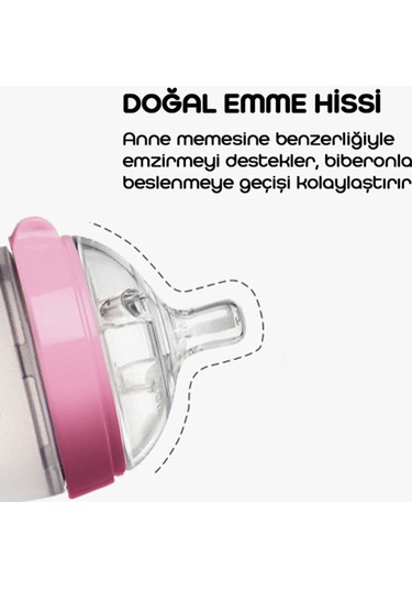Antikolik Silikon Biberon 2'li 250ml Pembe - Orta Akışlı 3-6 Ay