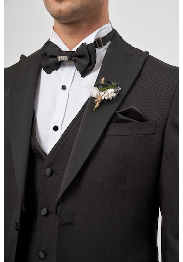 İmza Siyah Yelekli 6 Drop Slim Fit Ceremony Takım Elbise 1001240205 Siyah