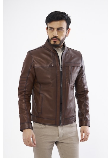 Derinss DER134 Hakiki Deri Erkek Taba Mont Taba