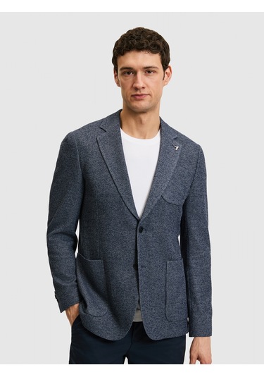 Cacharel Lacivert Slim Fit Mikro Desen Mono Yaka Spor Ceket