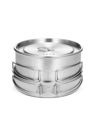 Createtech Kamp Tava Tencere Taşıma Seti Paslanmaz Katlanır Gümüş File Çelik Çanta 2'li Gümüş