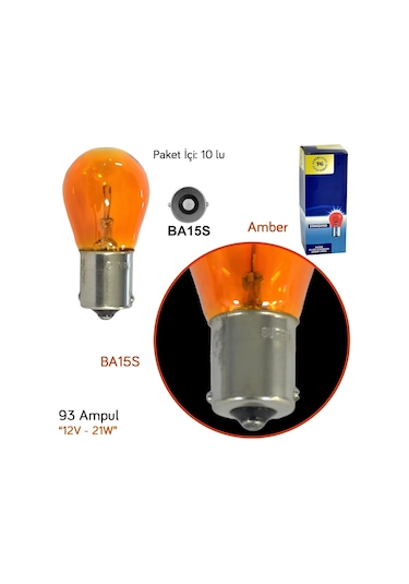Tas 10X PY21W Uyumlu 12V 21W 93 Sinyal Ampul Turuncu Amber 10 Adet