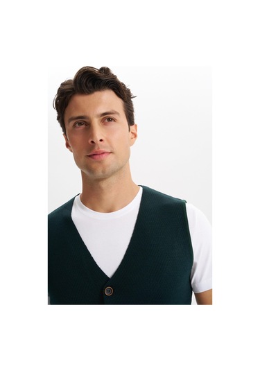 Arma Erkek Slim Fit Örme Likralı Pike Triko Yelek Kısa Kollu, %90 Akrilik %10 Wool K0yyo0858 Yeşil