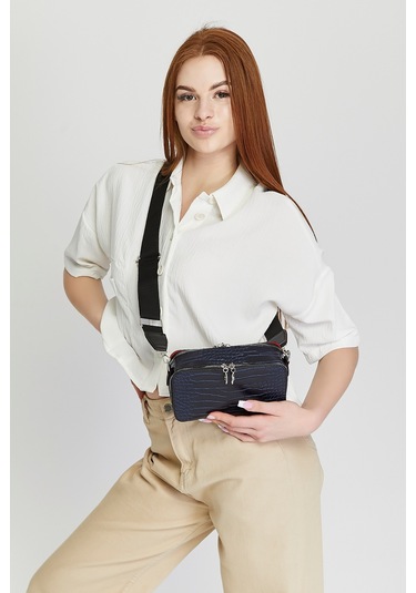 Morpelikan Mavi Kroko İki Bölmeli Kadın Omuz Çantası Mavi