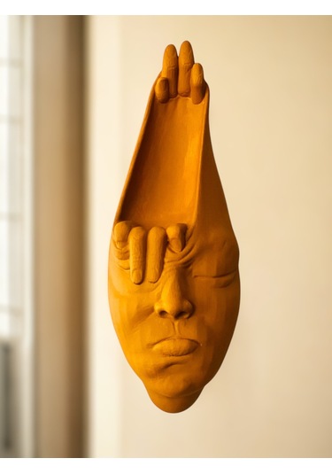 Soyut 3d Yüz Heykeli Modern Duvar Sanatı El Yapımı Dekoratif Mask 48x18 Cm Heykel Duvar Dekoru