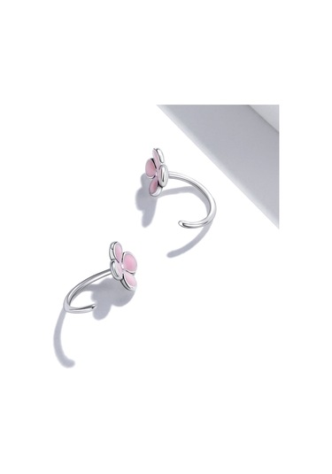 S925 Ayar Gümüş Pembe Çiçekler Kulak Çıtçıtları Kadın Küpe
