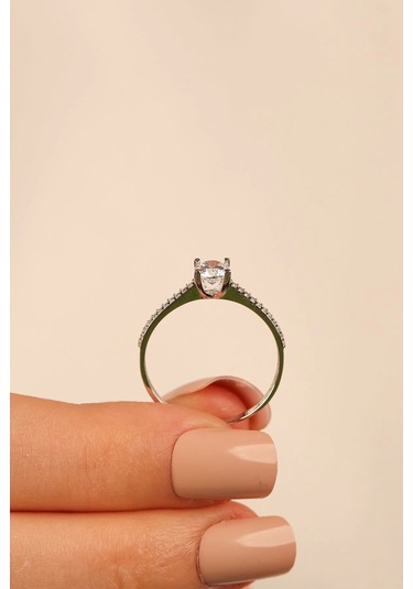 Çgk Çiğdem Gürel Kuyumculuk 14 Ayar Beyaz Tektaş Altın Yüzük Işıklı Kutu Hediyeli Beyaz