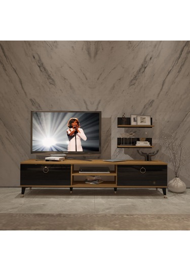 Decoraktiv Eko 4 Mdf Dvd Gold Tv Ünitesi Tv Sehpası Pera - Siyah
