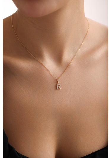 Gianfranco Taşlı R Harf Kilitli Charm Kolye