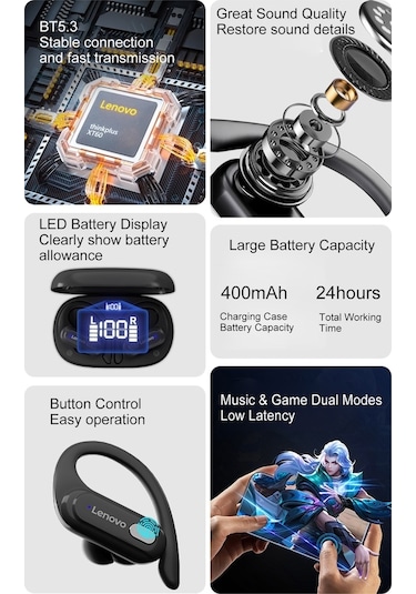 Flybuy Xt60 Bt5.3 Gerçek Kablosuz Kulaklık Düşük Gecikme Süresi Oyun Kulaklığı Kulak K Su Geçirmez Mikrofonlu Bluetooth K