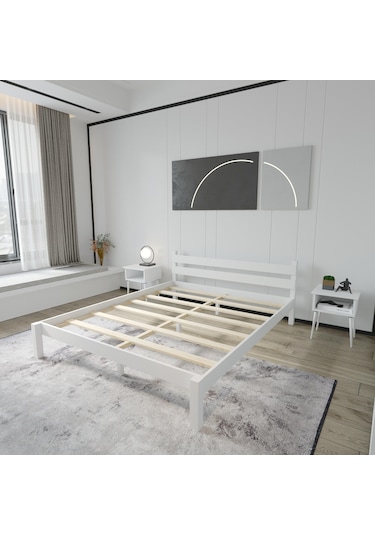 Letto Model Beyaz Renk Ahşap Karyola Ve İki Komodin Set-158 200 x 200 CM