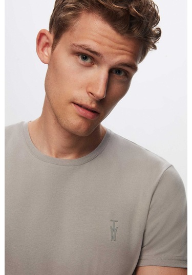 Twn Slim Fit Gri Düz Twn Logo Baskılı Strech Pamuklu T-shirt 2ec148551753m 301