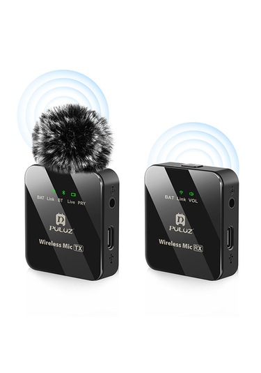 Puluz 1 Tx+1 Rx Kablosuz Bluetooth Yaka Mikrofonu Akış Ekipmanı