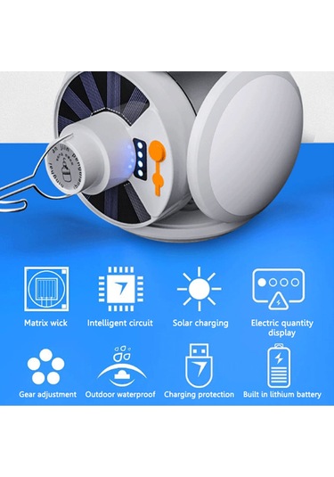 Eunewr Solar Enerji Kamp Lambası, 45 Led Kamp Lambası, Kancalı Mavi