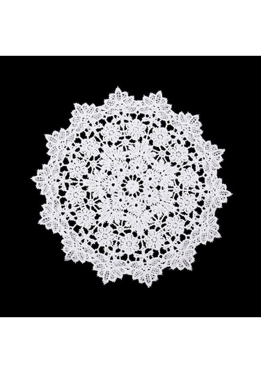 Novahub Dekor Yuvarlak Şekil Dantel Bardak Altlığı Peçete Bardak Pamuk Peçete Mutfak Masa Nakış Masa Örtüsü 21cm Beyaz Beyaz