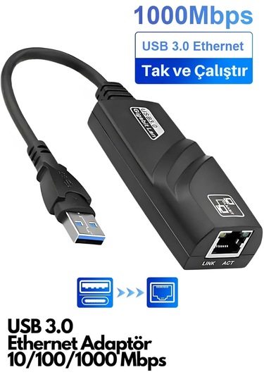 Usb 3.0 To Ethernet Adaptör 10-100-1000 Mbps Lan Dönüştürücü Laptop Ve Pc İçin Yüksek Hızlı Rj45 Ağ Bağlantı Adaptörü