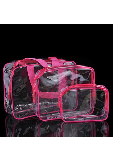 Xiyyadms Kırmızı 3'lü Set - Şeffaf Pvc Su Geçirmez Makyaj Çantası, Tuvalet Malzemeleri Ve Gereçler İçin Taşınabilir Depolama Çantası S-m-l Boyutları Kırmızı