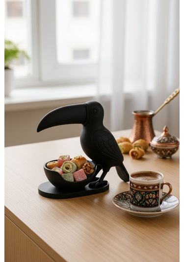 Oxyteez Kuş Figürlü Dekoratif Sunumluk Siyah Renk Reçine Tasarım Ev Ve Ofis Dekorasyonu
