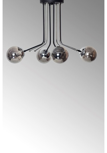 Luzarana Optik 4 Lü Krom Siyah Metal Gövde Füme Camlı Tasarım Lüx Avize Çok Renkli