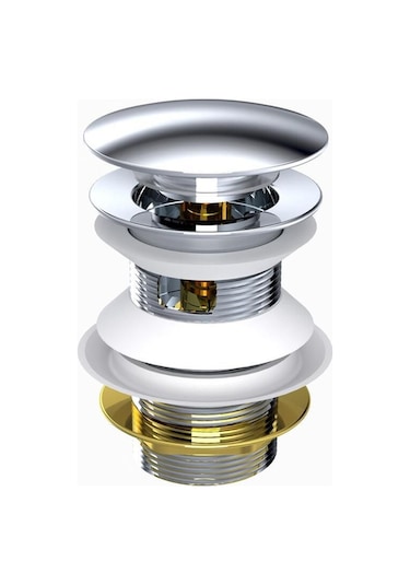 Sifon Tapası - Bas Aç - Parlak Krom Başlıklı -taşma Delikli-pis Su Çıkış Borusu Hariç