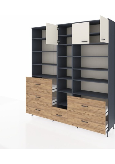 Hyperion Dolap 17 Raflı 6 Çekmeceli 3 Kapaklı 220x44x243 Antrasit-aytaşı/çam Aytası/atlas Çam